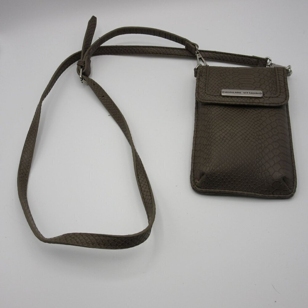 Adrienne Vittadini Crossbody Purse Cellphone Bag Brown Snakeskin Adjustable